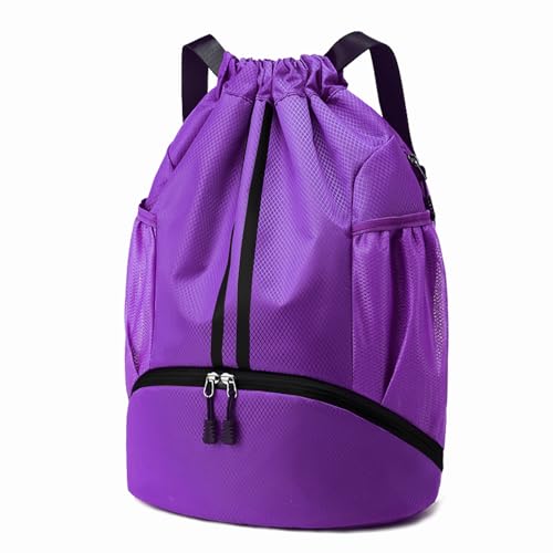 Hoedia Sports Drawstring Backpack - String Swim Gym Bag with Shoes Compartment and Wet Proof Pocket for Women/Men (Purple) - color: Purple, size: Large