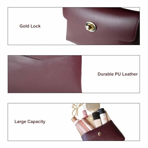 Cosmetic Bag Travel Makeup Pouch Travel Organizer, Zipper Pouch Bags for Women Vegan Leather (No Text, Red) - color: Red