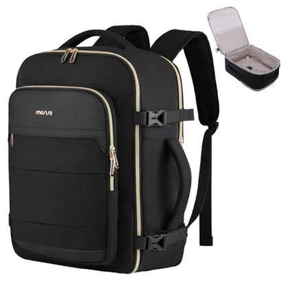 MOSISO Travel Backpack for Women Men, 15-15.6 inch Flight Approved Carry on Backpack with Side Handle & Luggage Strap, 16 inch Personal Item Travel Bag for Weekender College Work Business, Black