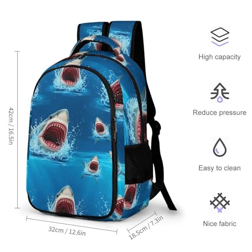 Cute College Laptop Backpack Shark Ocean, Sturdy Travel Business Bag with Tumbler Holder Gifts for Nurse Teacher Women - color: Pattern (321)