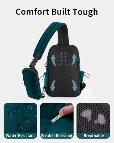 ECOHUB Anti-Theft Crossbody Bag Men Women, RFID Blocking Lightweight Sling Backpack Eco-Friendly with 9 Pockets Sturdy SBS Zippers Water Resistant for Travel Work Hiking Outdoor, Turquoise - color: Turquoise