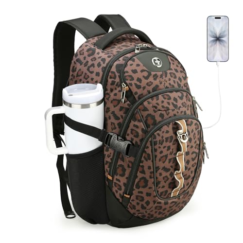 Swissdigital Laptop Backpack with USB Charging Port, Travel Backpack Fits 15.6 inches Computer, 31L Backpack for Men and Women, Brown Leopard | SD803-103 - color: Brown Leopard