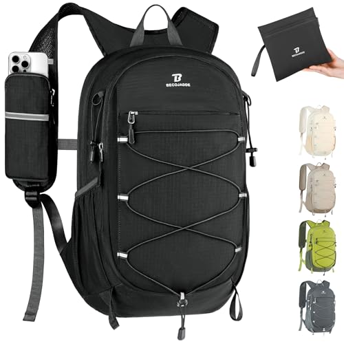 BECOJADDE Hiking Backpack 15L Small Backpack Packable Day pack Water Resistant Lightweight Travel Backpack for Women Men with Shoulder Strap Pockets for Hiking Camping Outdoor, Black - color: Black, size: 15L