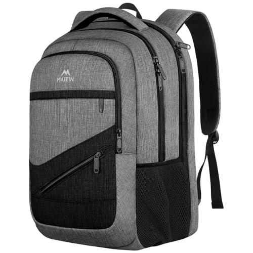 MATEIN 17 Inch Work Backpack for Men Women, Water Resistant Practical Travel Laptop Backpack with Anti Theft Pocket, Casual College Daypack Laptop Compartment TSA Friendly, Grey Black