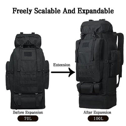 100L Camping Hiking Backpack, Military Tactical Backpack Molle Rucksack, Extra Large Hiking Daypack, Water Resistant Hiking Bag, Outdoor Sports Backpack, Adjustable Sport Bag (Black)