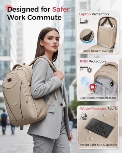 MATEIN HER Work Laptop Backpack for Women with Lunch Box Compartment, Khaki | Meal Prep Bag, Water Resistant, with Water Bottle Holder, 17.3'' Notebook, Teacher Nurse Lunchbox Backpack for Travel Commute - color: Khaki