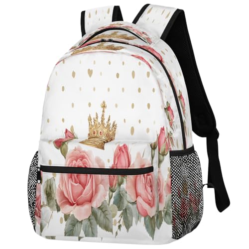 Crown Roses Laptop Backpack for Women 17 inch Backpacks Lightweight Computer Bag Rucksack Casual Daypack Work Travel - color: Multicolor-4