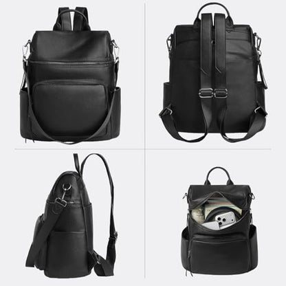 Anti-Theft Backpack Purse for Women, Convertible 3-in-1 Vegan Leather Backpack with Hidden Zipper, Adjustable Shoulder & Crossbody Bag for Travel and Daily Commute - color: B Black