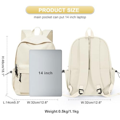 Backpack Lightweight bag Waterproof college backpack for cute Aesthetic backpacks Casual Daypack for Men Women(Beige) - color: A-beige