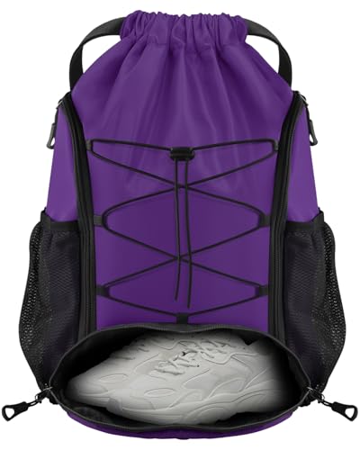 BROTOU Soccer Bags, Football Backpack, Volleyball Bag, Drawstring Soccer Backpack with Ball and Shoe Compartment - color: Purple