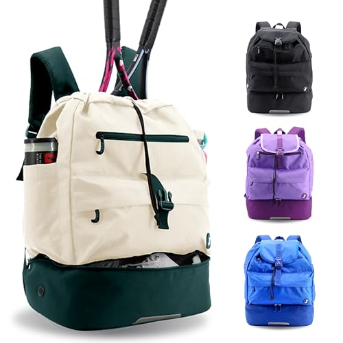 J World Ace 2 Racket Tennis Backpack for Women Men. Badminton Squash Pickleball Bag. Kids Sports Gym Bag w/Shoe Compartment - color: Green White