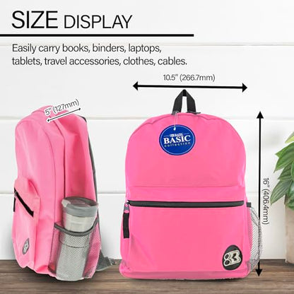 BAZIC School Backpack 16" Fuchsia, Lightweight School Bag Padded Back & Adjustable Strap for Students, Travel Bag Fit A4 Notebook, 1-Pack - color: Fuchsia, size: 16"