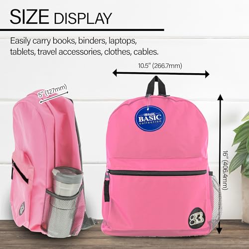 BAZIC School Backpack 16" Fuchsia, Lightweight School Bag Padded Back & Adjustable Strap for Students, Travel Bag Fit A4 Notebook, 1-Pack - color: Fuchsia, size: 16"