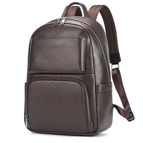 Laptop Leather Travel Backpack For Men Carry On Back Pack For Business Work computer Backpacks Fit 15.6" Laptop - color: Bb-00 Brown
