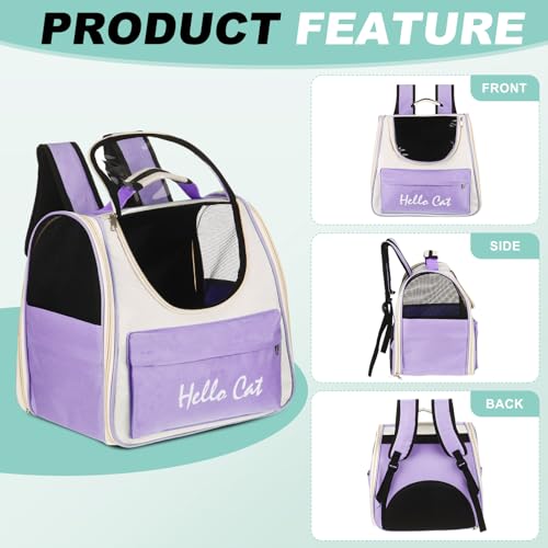Cat Backpack Carrier, Large Space & Breathable, Ventilated Mesh Design Pet Backpack for Cats or Small Dogs, Intended for Hiking/Camping/Traveling (Purple, 14.6"x9.8"x13.4") - color: Purple