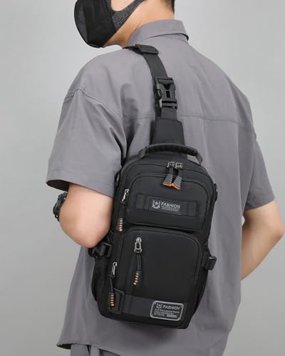 O-TBOST Crossbody Sling Backpack Sling Bag for Men Travel Hiking Chest Bag Daypack (Black) - color: Black