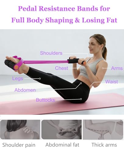 Pedal Resistance Bands with Handles, Multifunction Tension Rope for Arm, Leg, Waist and Shoulder Training - color: Pink