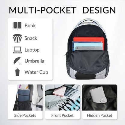 Boys Soccer Backpack for School Kids Bookbag with Padded Shoulder Straps - Girls Teens School Bag with Pocket for Primary Elementary Back to School Gifts (17 Inch) - color: White