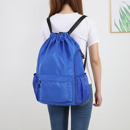Valleycomfy Waterproof Drawstring Gym Backpack Bag for Men & Women,Sports Gym Bag with Side Pocket Blue - color: A-blue