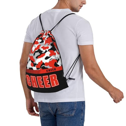 Drawstring Backpack Waterproof Gym Drawstring Bags Sports String Bag Camo Sackpack-Orange Black Cheer Drawstring Bag - color: Cheer Drawstring Bags-camo Orange Black