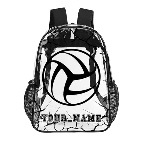Custom Volleyball Clear Backpack Heavy Duty for Girls Kids Boys | Large Cool PVC Volleyball Theme Printing Transparent Backpacks for Schools Stadium Concerts Work - Clear/Black - color: Volleyball Clear Backpack 3 Black Custom