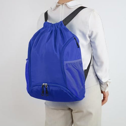 Valleycomfy Sports Gym Bag Drawstring Backpack with Shoes Basketball Bag and Two Water Bottle Holder,Sapphire Blue - color: Sapphire Blue