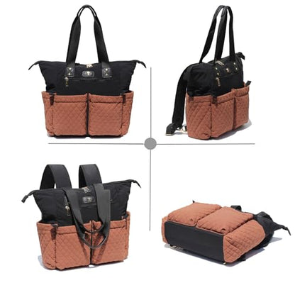 ESVAN Diaper Tote Bag Totepack Backpack 2 in 1 for Women Multifunctional Large Capacity with Insulated Pockets Travel | Multifunctional - color: Black Brown