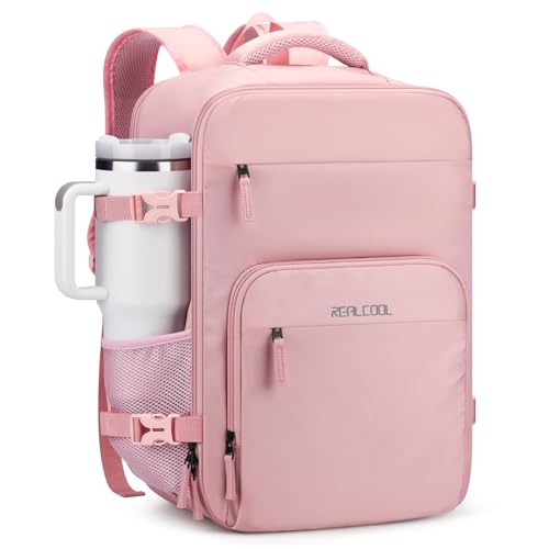 RealCool Travel Backpack for Women Men - Gift for Travelers, Students & Professionals, 17.3 Inch Laptop Carry On Backpack, TSA Flight Approved, College School Business Weekender Daypackg -Pink - color: Pink, size: 17.3 inch