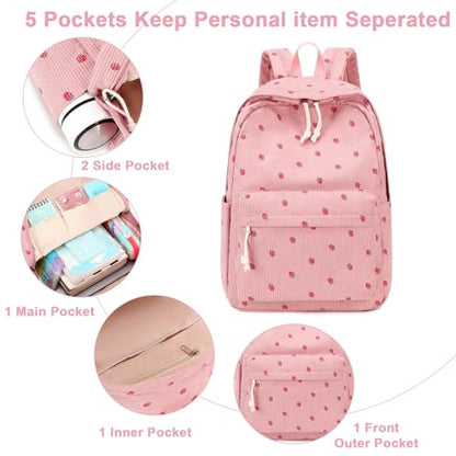 Bluboon School Backpack Set Girls Womens Laptop Bookbag Casual Daypack Fits 15 inch Laptop with Lunch Tote Bag and Pencil Bag - color: Corduroy-pink