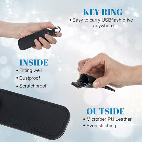 Ymapinc Leather USB Flash Drive Case - Thumb Flash Drive Holder USB Storage, Secure Travel Holder Portable Small Storage Carrying Case with Keychain (1Pcs, Black PU Leather) - color: black