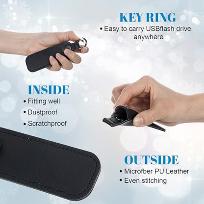 Ymapinc Leather USB Flash Drive Case - Thumb Flash Drive Holder USB Storage, Secure Travel Holder Portable Small Storage Carrying Case with Keychain (1Pcs, Black PU Leather) - color: black