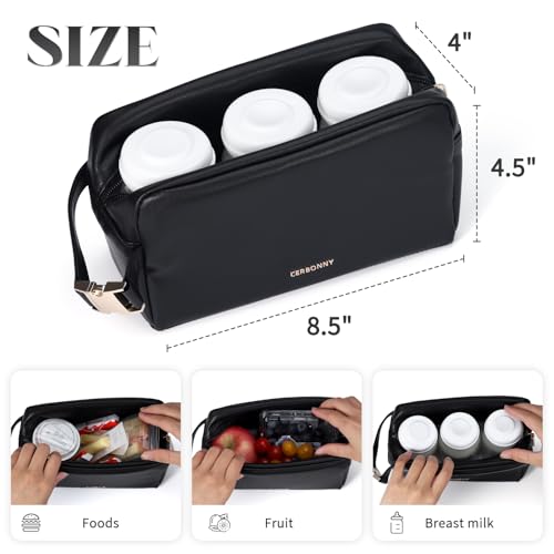 Small Cooler Bag,Freezable Snack Bag,Lunch Bags For Women,Built-in Ice Packs to Keep Food Fresh,Mini Cooler,Breastmilk Cooler,Suitable For Work and Travel - color: PU Black