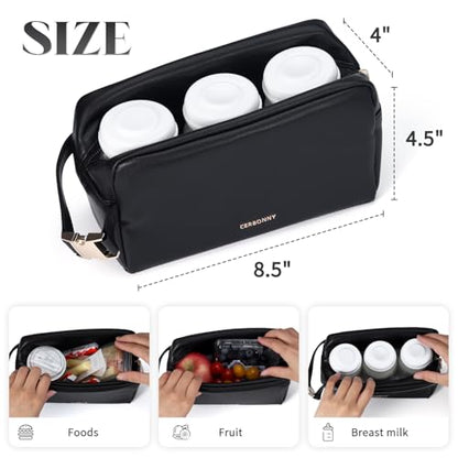 Small Cooler Bag,Freezable Snack Bag,Lunch Bags For Women,Built-in Ice Packs to Keep Food Fresh,Mini Cooler,Breastmilk Cooler,Suitable For Work and Travel - color: PU Black