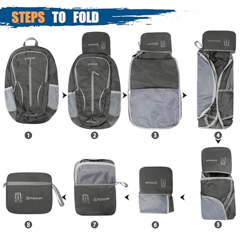 ZOMAKE Ultra Lightweight Packable Backpack 25L, Foldable Hiking Backpacks Water Resistant Small Folding Daypack for Travel(Medium Grey) - color: Medium Grey-c