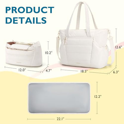mommore Diaper Bag Tote with Stroller Organizer Puffer Bag Large Capacity Baby Bag with Changing Pad for Travel, Hospital - color: Beige