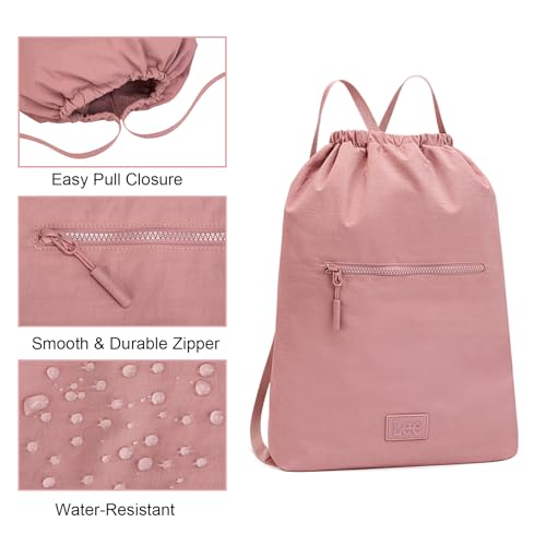 Montana West Lee Drawstring Backpack Bag Lightweight Small Gym Swim Beach Bag Water Resistant Sports Sackpack for Men Women,LEE48-002PK - color: Pink