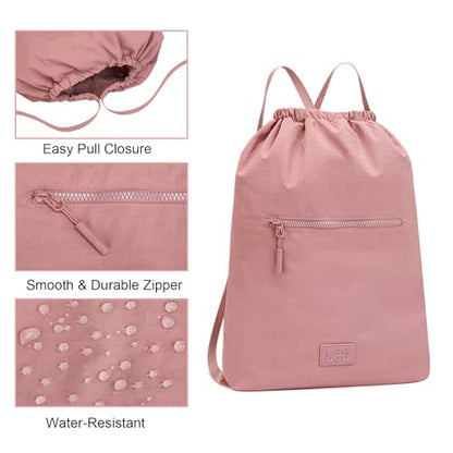Montana West Lee Drawstring Backpack Bag Lightweight Small Gym Swim Beach Bag Water Resistant Sports Sackpack for Men Women,LEE48-002PK - color: Pink