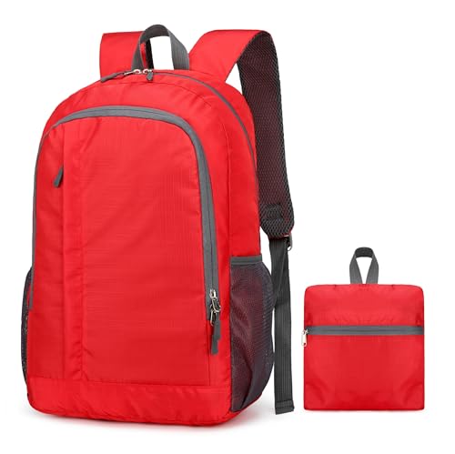 Ultra Lightweight-Packable-Hiking-Backpack Foldable Travel Camping Daypack Casual Outdoor Water-resistant 25L Bags (Red) - color: Red