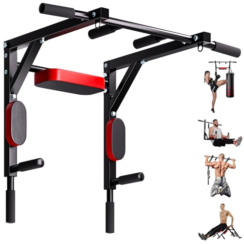 Wall Mount Pull Up Bar, Multifunctional Chin Up Bar Dip Station for Home Gym Workout, Power Tower Set Strength Training Equipment, Heavy Duty Fitness Pull Up Stand, Supports 440LBS