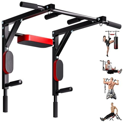 Wall Mount Pull Up Bar, Multifunctional Chin Up Bar Dip Station for Home Gym Workout, Power Tower Set Strength Training Equipment, Heavy Duty Fitness Pull Up Stand, Supports 440LBS