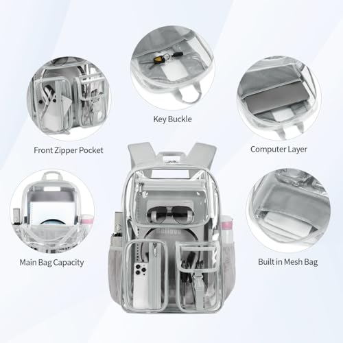 Cusangel Heavy Duty Clear Backpack,17.5 x13 x7inch TPU XLarge Capacity See Through Backpack for Sport Events,Travel (Grey 17.5in) - color: Grey-17.5in