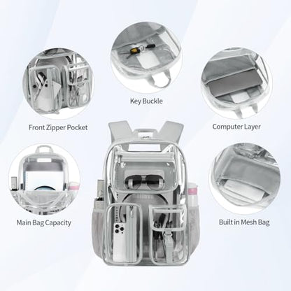 Cusangel Heavy Duty Clear Backpack,17.5 x13 x7inch TPU XLarge Capacity See Through Backpack for Sport Events,Travel (Grey 17.5in) - color: Grey-17.5in