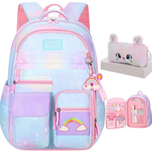 Girls Backpack, School Backpacks Rainbow Student Backpa,Kawaii Kids Backpack,Book Bag for Elementary Primary School - color: Blue