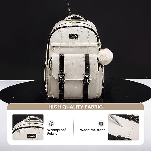 LOVEVOOK School Backpack for Teen Girls, Student Backpack Purse for 14-16 Teenage, Cute Kid Bookbag, Back to School Backpacks Fit 15.6 Inch Laptop, Large College Travel Bag, Beige-Black - color: Beige-black