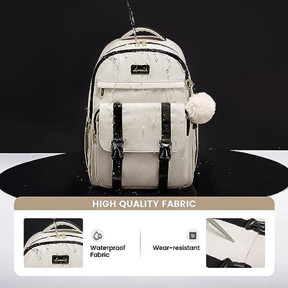 LOVEVOOK School Backpack for Teen Girls, Student Backpack Purse for 14-16 Teenage, Cute Kid Bookbag, Back to School Backpacks Fit 15.6 Inch Laptop, Large College Travel Bag, Beige-Black - color: Beige-black