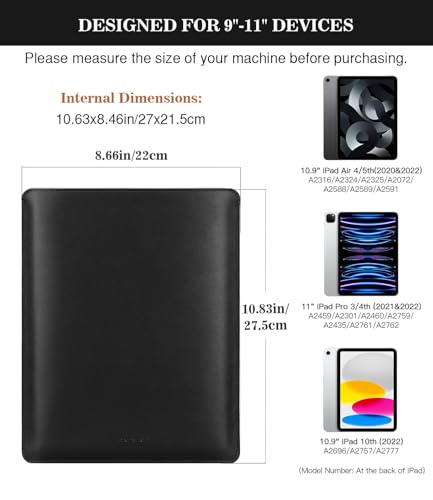 MoKo 9-11 Inch Tablet Sleeve, PU Leather Briefcase Slim Stylish Case Fits New 11-inch iPad Air M4 2026/iPad Pro M5, Air 5/4th 10.9, 10th Gen 10.9, 9/8. Gen 10.2, Tab S8/S9 11, Black - color: Black, size: 9-11 inch