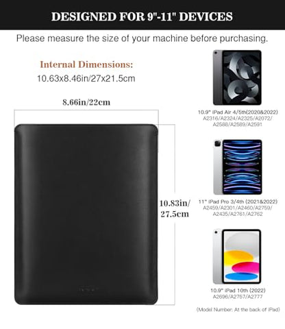 MoKo 9-11 Inch Tablet Sleeve, PU Leather Briefcase Slim Stylish Case Fits New 11-inch iPad Air M4 2026/iPad Pro M5, Air 5/4th 10.9, 10th Gen 10.9, 9/8. Gen 10.2, Tab S8/S9 11, Black - color: Black, size: 9-11 inch