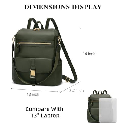 KKXIU Backpack Purse for Women - PU Leather Ladies Backpack for Daily with Anti-Theft Lock Pocket, Small Daypack with Luggage Strap & Water Bottle Pockets (Green) - color: Green