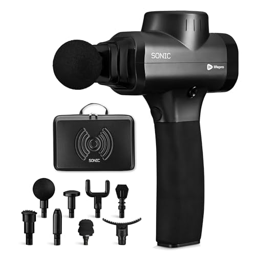 Lifepro Massage Gun - Percussion Muscle Massager for Athletes with 8 Massage Heads and 5 Speed Settings - Deep Tissue Back and Muscle Massage Gun for Recovery - color: Black