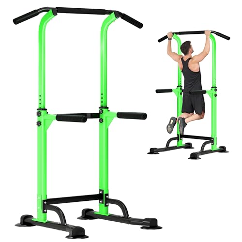 DlandHome Power Tower Pull Up Dip Station Multi-Function Fitness Equipment for Strength Training Adjustable Height Dip Stand for Home Gym - color: Green